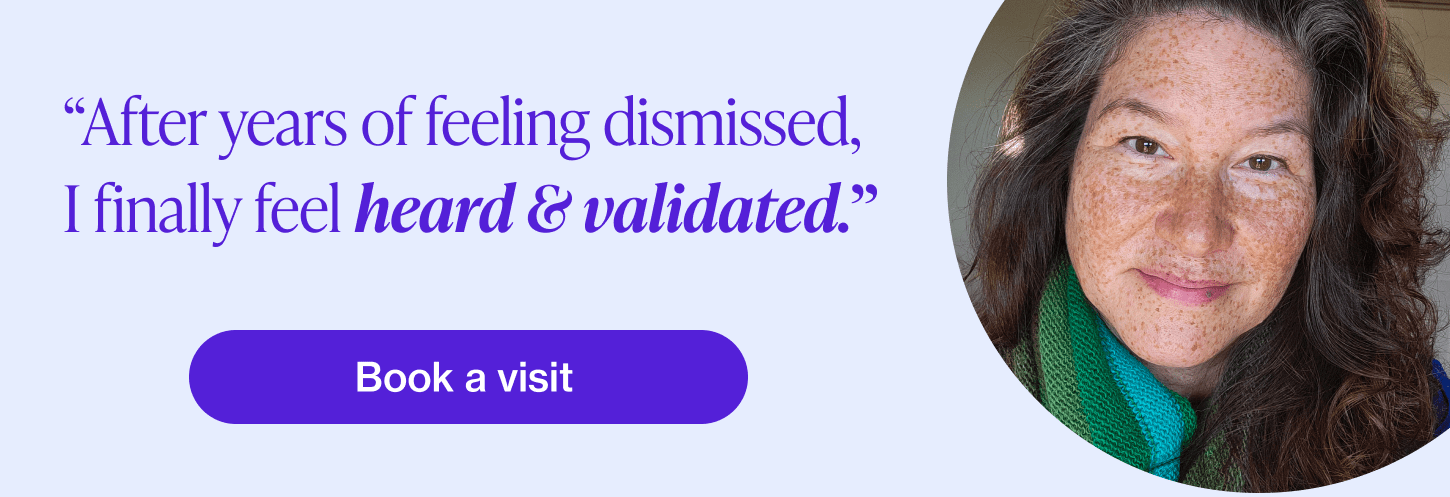 Woman smiling with quote "after years of feeling dismissed, I finally feel heard and validated"