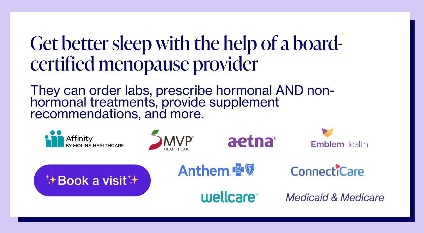 Banner reading "get better sleep with the help of a board-certified menopause provider"