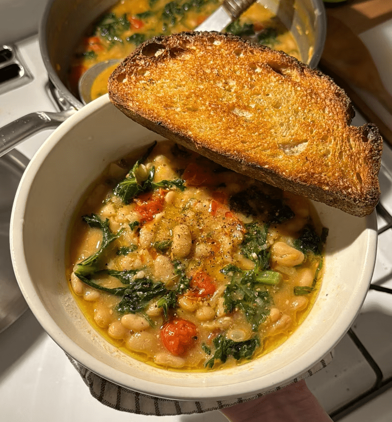 Speedy miso beans and greens with toast